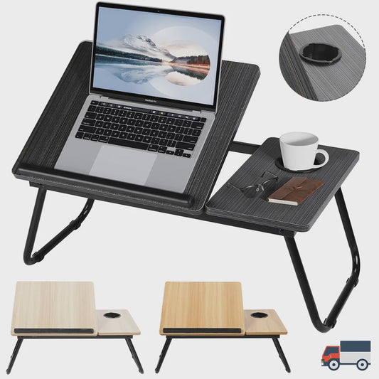 Opklapbare Laptoptafel voor Bed & Bank - In Hoogte Verstelbaar met Bekerhouder