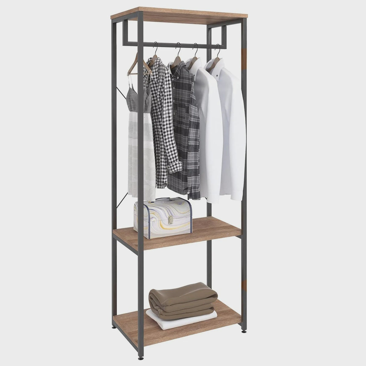 WOLTU Kledingrek met Schoenopslag - Robuust Hangerrek met 2 Opbergplanken