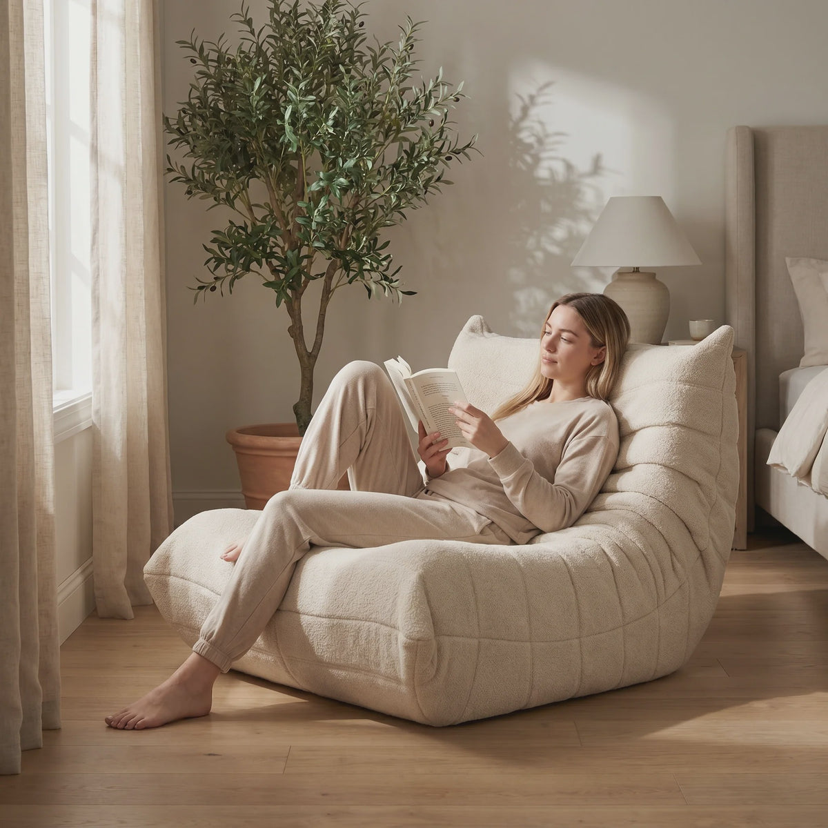 Sherpa Fleece Beanbag Fauteuil - Comfortabele Lounge Stoel voor Woonkamer & Slaapkamer