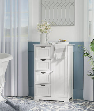 Witte Badkamerkast 56x30x83cm met 4 Lades, Plank en Anti-Tip Mechanisme