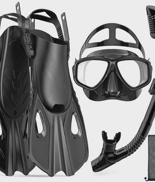 Complete snorkelset voor volwassenen: masker, snorkel, flippers en tas