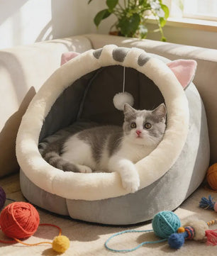 Schattig Cartoon Katten- en Hondenhok - Opvouwbaar, Wasbaar & Comfortabel Slaapbed