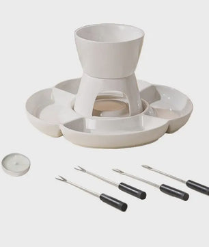Keramische Fondue Set met Dienblad en Vorken - Voor Kaas, Chocolade en Snacks