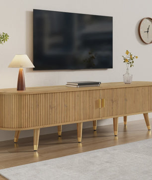 Modern TV Meubel met Rotan Deur en Veel Opbergruimte - Landelijke Stijl