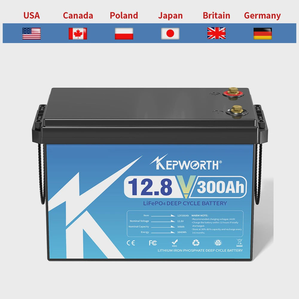 KEPWORTH 12.8V LiFePO4 Accu 180Ah/300Ah met Geüpgrade BMS - 6000 Cycli voor Camper, Boot, Golfkar