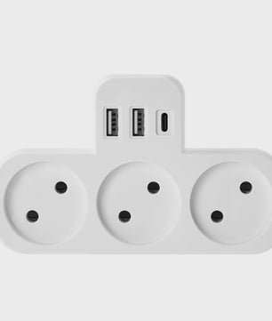 3-Weg Stopcontact Verdeler met 2 USB-A en 1 USB-C Poort - Oplaadstation