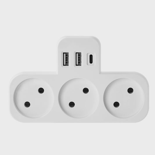 3-Weg Stopcontact Verdeler met 2 USB-A en 1 USB-C Poort - Oplaadstation