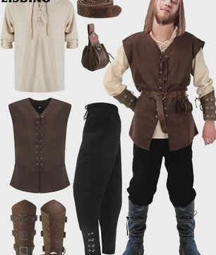 Herfst/Winter Herenkostuum: Middeleeuws Renaissance Viking Set (6-delig)