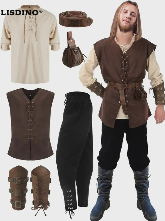 Herfst/Winter Herenkostuum: Middeleeuws Renaissance Viking Set (6-delig)