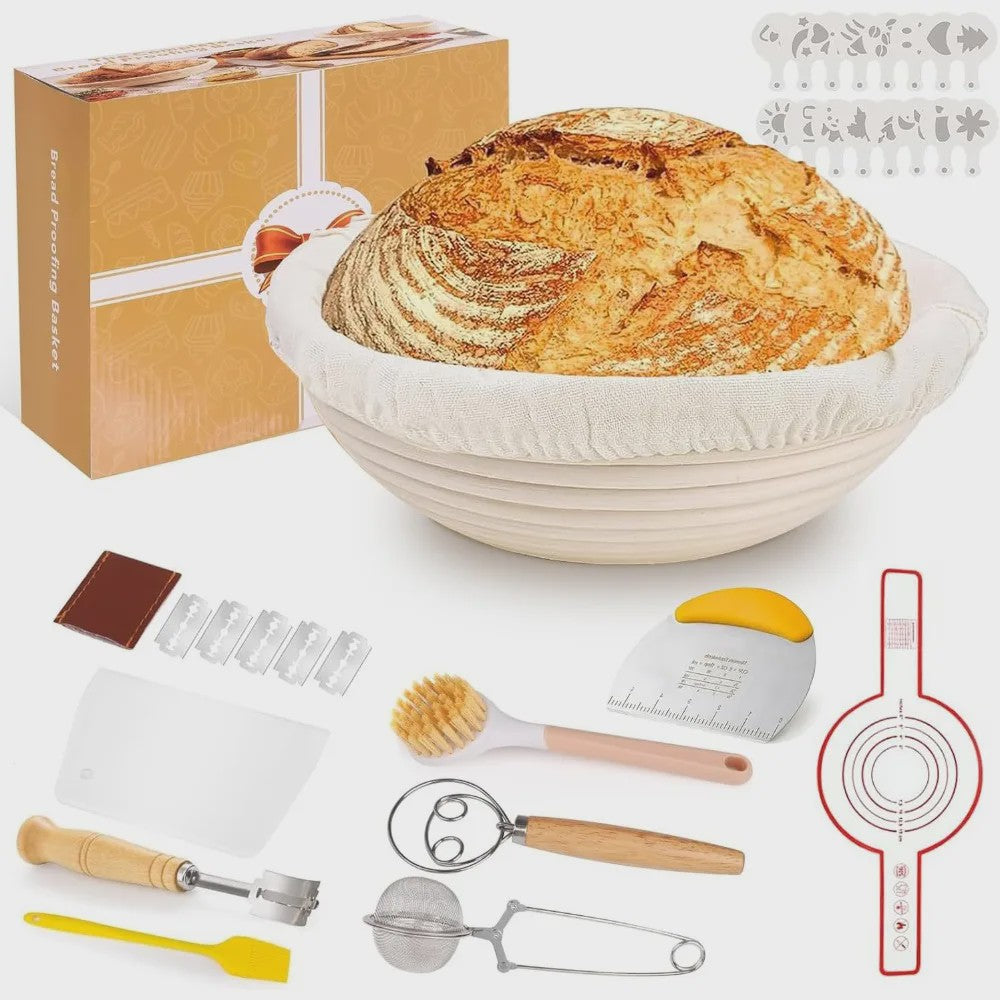 Brood Bakmand Set 23cm - Professionele Rijs- en Bakaccessoires voor Sourdough Brood