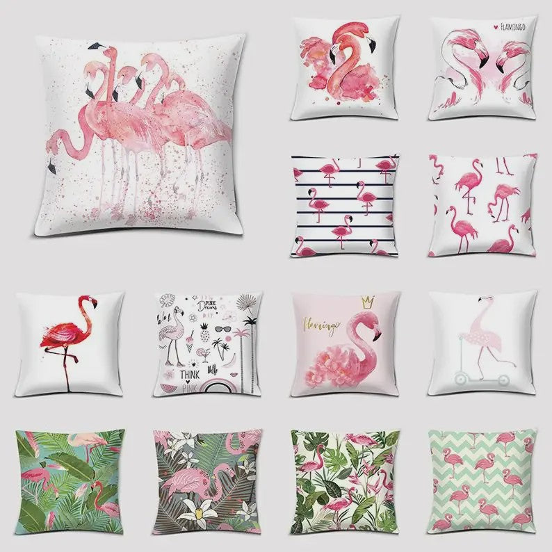 Vrolijke Flamingo Kussenhoes Vierkant - Decoratie voor Bank & Auto