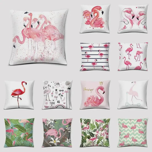 Vrolijke Flamingo Kussenhoes Vierkant - Decoratie voor Bank & Auto