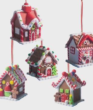 Set van 5 Kerstversiering Gingerbread Huizen - Decoratieve Kerstboom Hangers