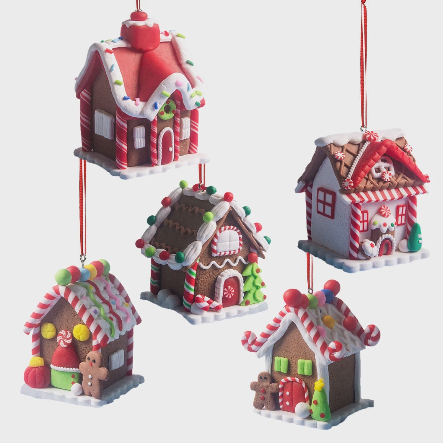 Set van 5 Kerstversiering Gingerbread Huizen - Decoratieve Kerstboom Hangers