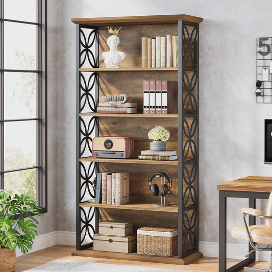 Industriële Boekenkast 6-Laags - 180 cm Hoge Open Opbergkast met Metaal Frame