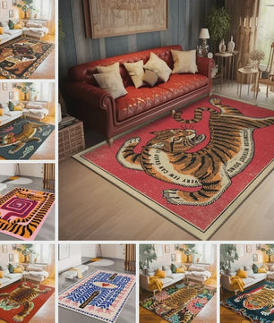 Bohemian Tibetaanse Tijger Vloerkleed - Antislip Decoratief Kleed voor Woonkamer & Slaapkamer