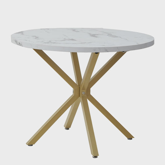Moderne Ronde Eettafel 100cm met Marmerlook - Luxe en Stijlvol Design