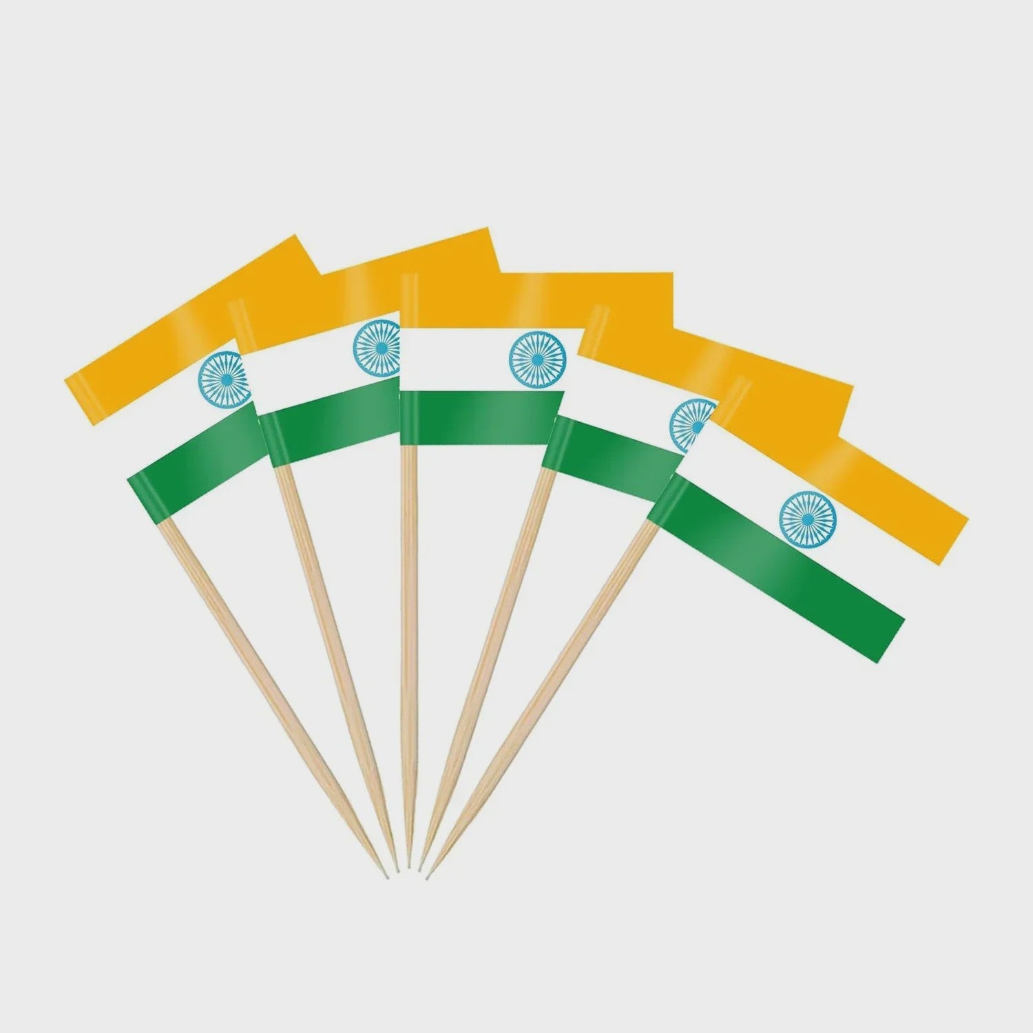 100x Mini India Vlaggetjes op Houten Prikkers - Ideaal voor Cupcakes, Cocktails & Feestdecoratie