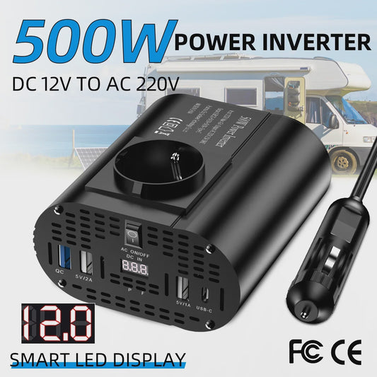 Krachtige 400W/500W/1500W Auto Omvormer: DC 12V naar AC 220V met 3x USB 2.0 en 1x USB QC3.0
