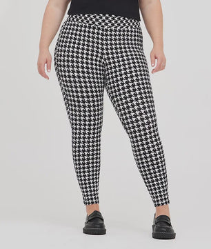 Plus Size Leggings Dames met Pied-de-Poule Print - Hoge Taille Capri Broek