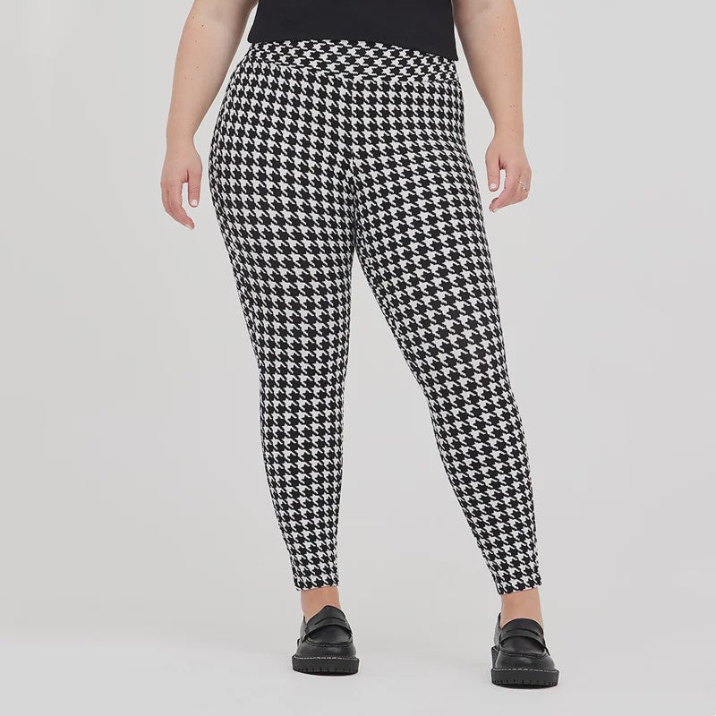 Plus Size Leggings Dames met Pied-de-Poule Print - Hoge Taille Capri Broek