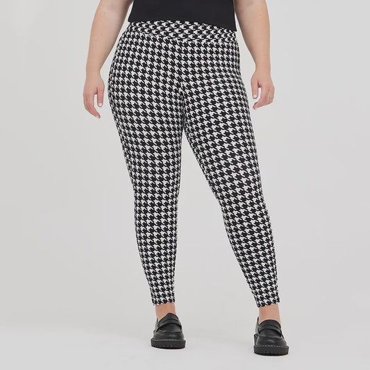 Plus Size Leggings Dames met Pied-de-Poule Print - Hoge Taille Capri Broek