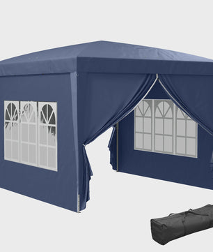 Outsunny Partytent 3x3m met 4 Afneembare Wanden en Draagtas - Blauw