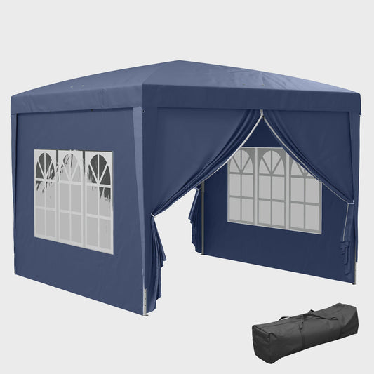 Outsunny Partytent 3x3m met 4 Afneembare Wanden en Draagtas - Blauw