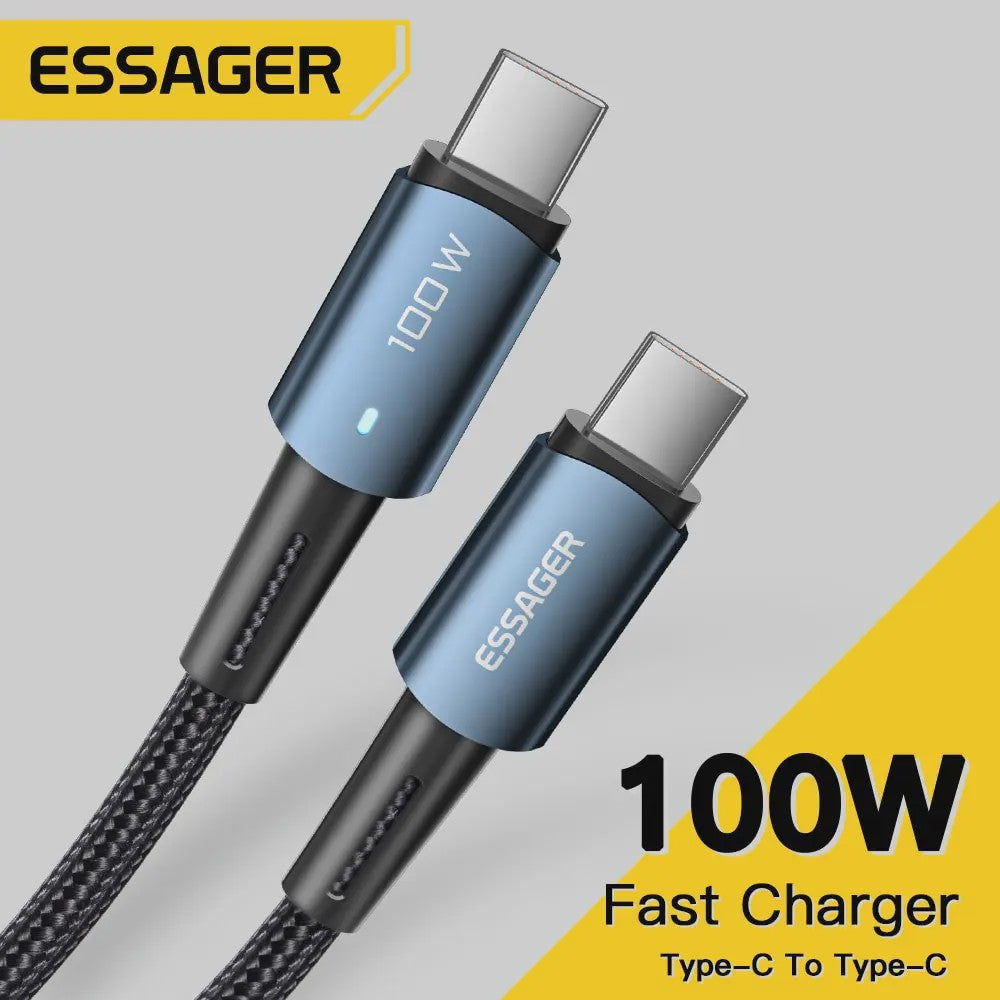 Essager PD 100W Type C naar C Kabel - Snel Opladen & Data voor Telefoon, Laptop, iPad
