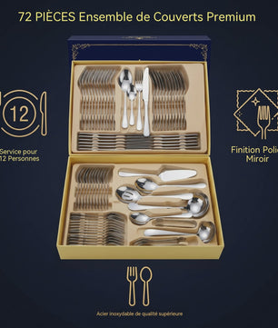 Luxe 72-delige Bestekset - Zilverkleurig - Cadeaubox - Serie 1010