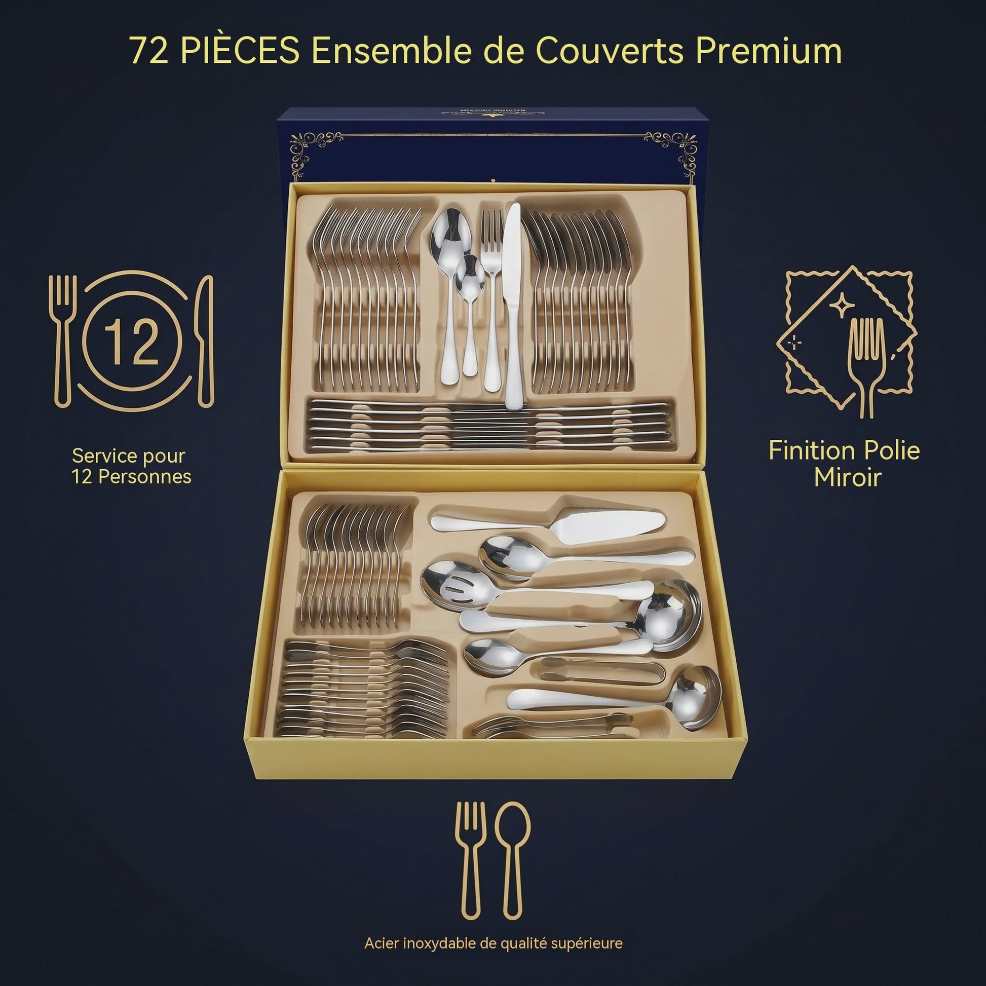 Luxe 72-delige Bestekset - Zilverkleurig - Cadeaubox - Serie 1010