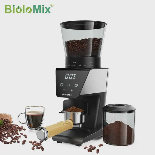BioloMix Elektrische Koffiemolen met 30 Instellingen & Timer - Perfect voor Espresso, Filterkoffie & Meer