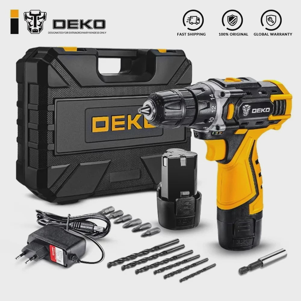 DEKO Accuboormachine 12V, 16V, 20V - Krachtige Draadloze Boormachine & Schroefmachine voor Doe-het-zelf