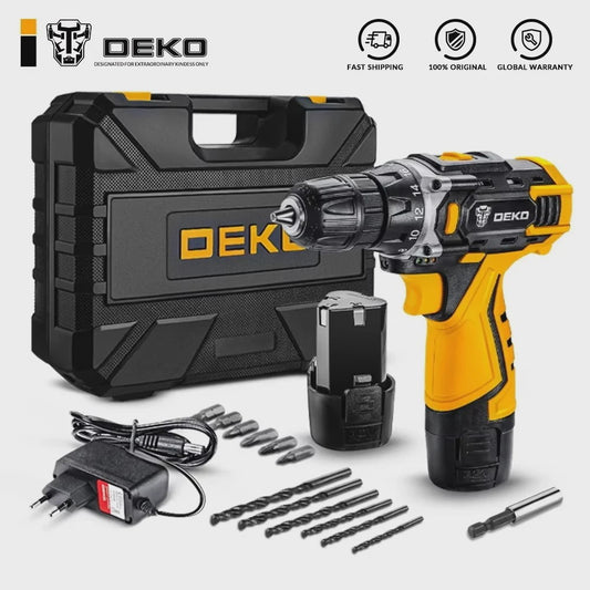 DEKO Accuboormachine 12V, 16V, 20V - Krachtige Draadloze Boormachine & Schroefmachine voor Doe-het-zelf