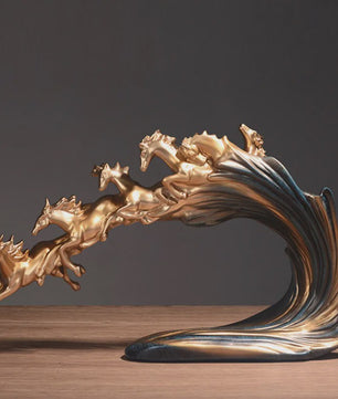 Luxe Gouden Paarden Sculptuur - Resin Kunst & Ambacht Decoratie