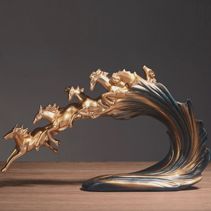 Luxe Gouden Paarden Sculptuur - Resin Kunst & Ambacht Decoratie