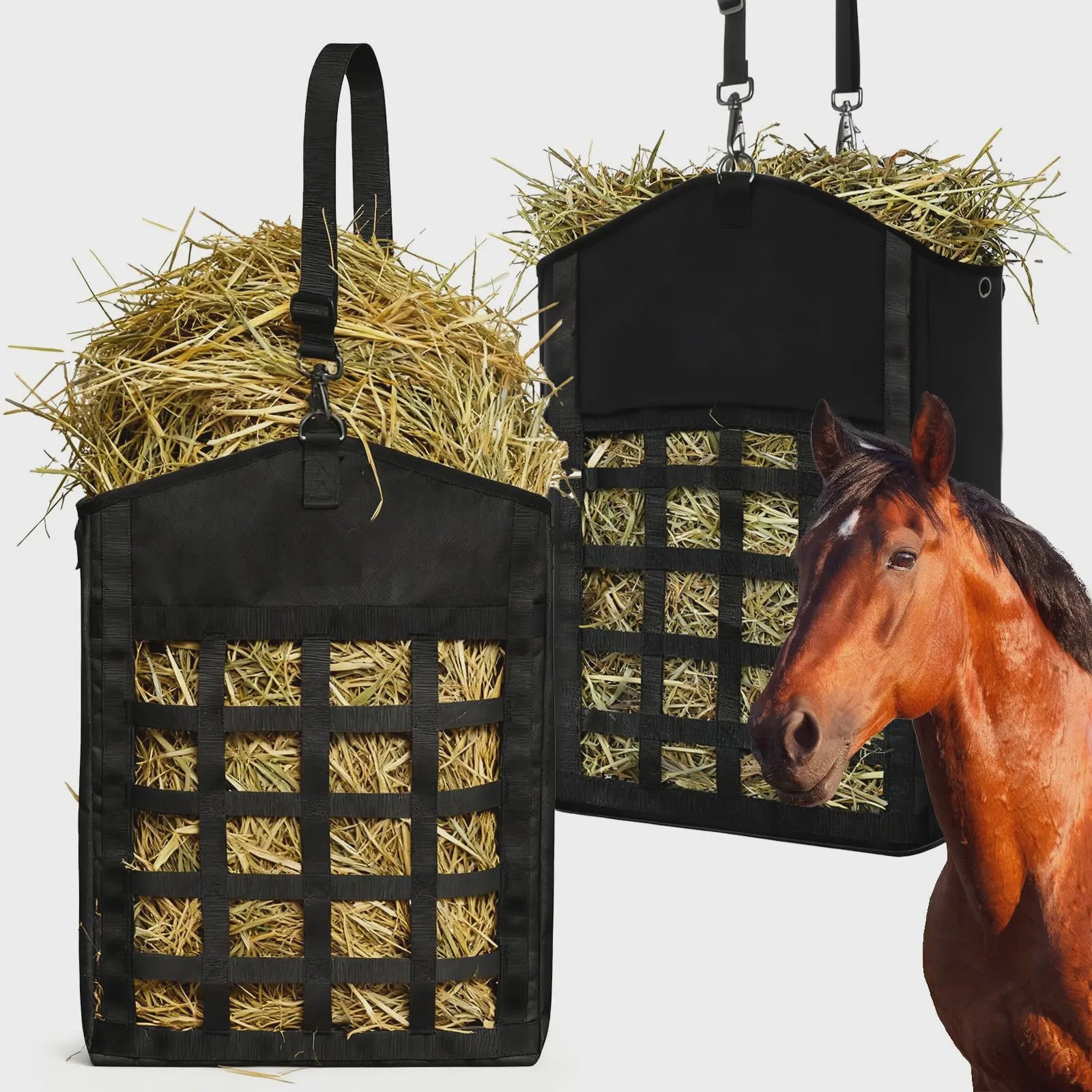 Duurzame Hooi Netten Tas voor Paarden, Geiten & Schapen - Grote Opening & Verstelbare Banden