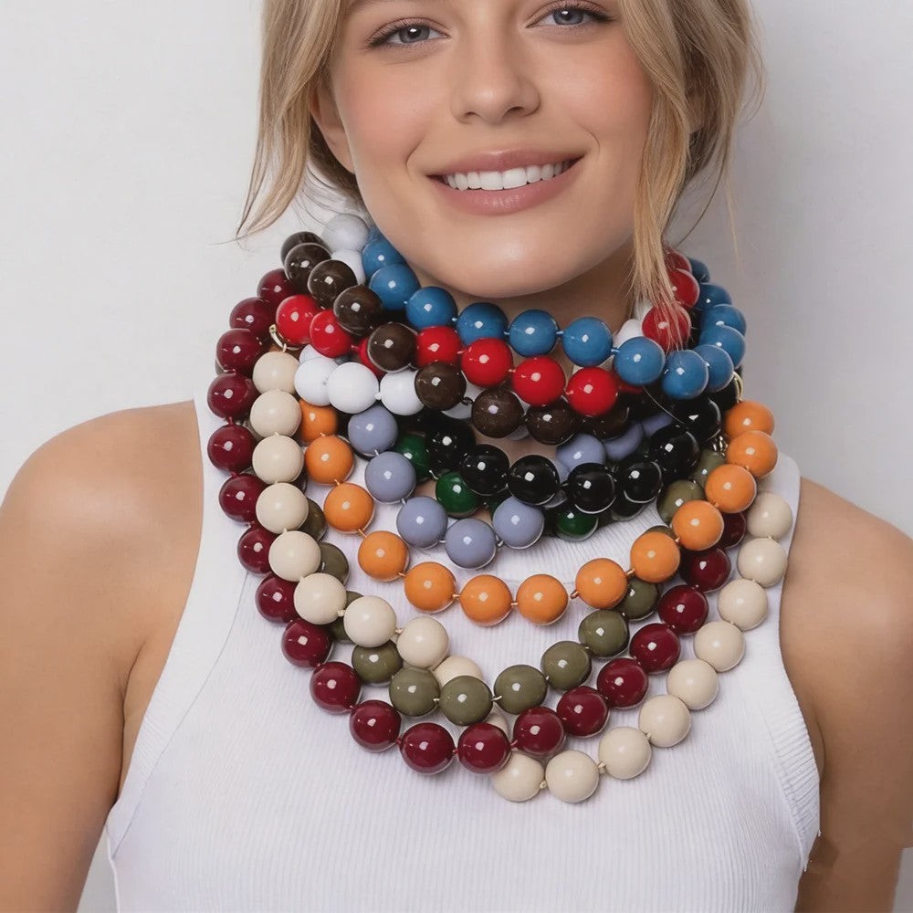 Handgemaakte Retro Acryl Ketting met Grote Kleurrijke Kralen - Statement Choker