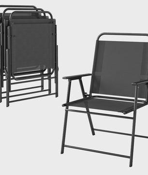 Outsunny Set van 4 Klapstoelen met Armleuningen - Zwart Textilene Zitting