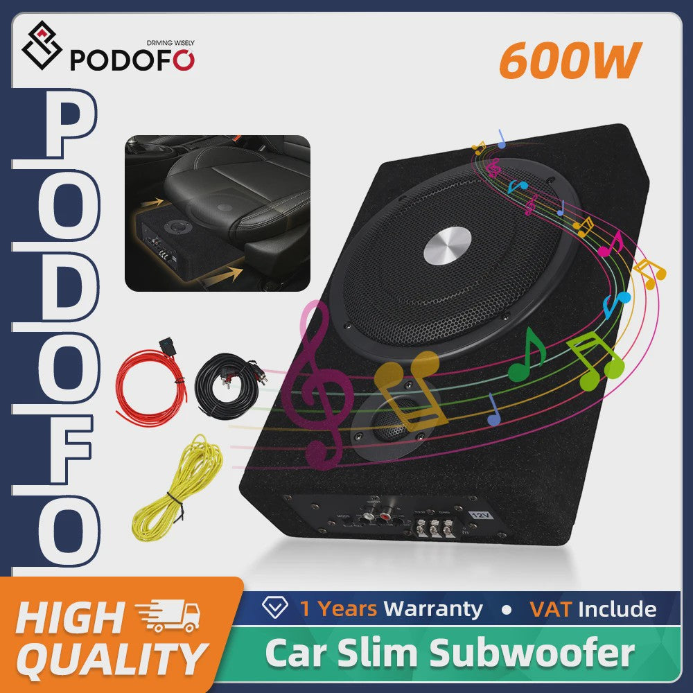 Podofo 8 inch 600W Slanke Actieve Onder-Zetel Subwoofer met Krachtige Versterker