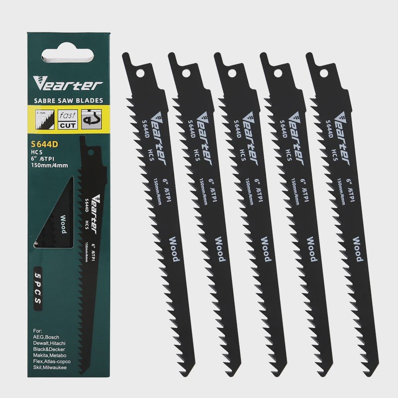 Vearter S644D 5-delige Reciprozaagbladen Set - 150mm (6") HCS, 6 TPI - Voor Hout & PVC