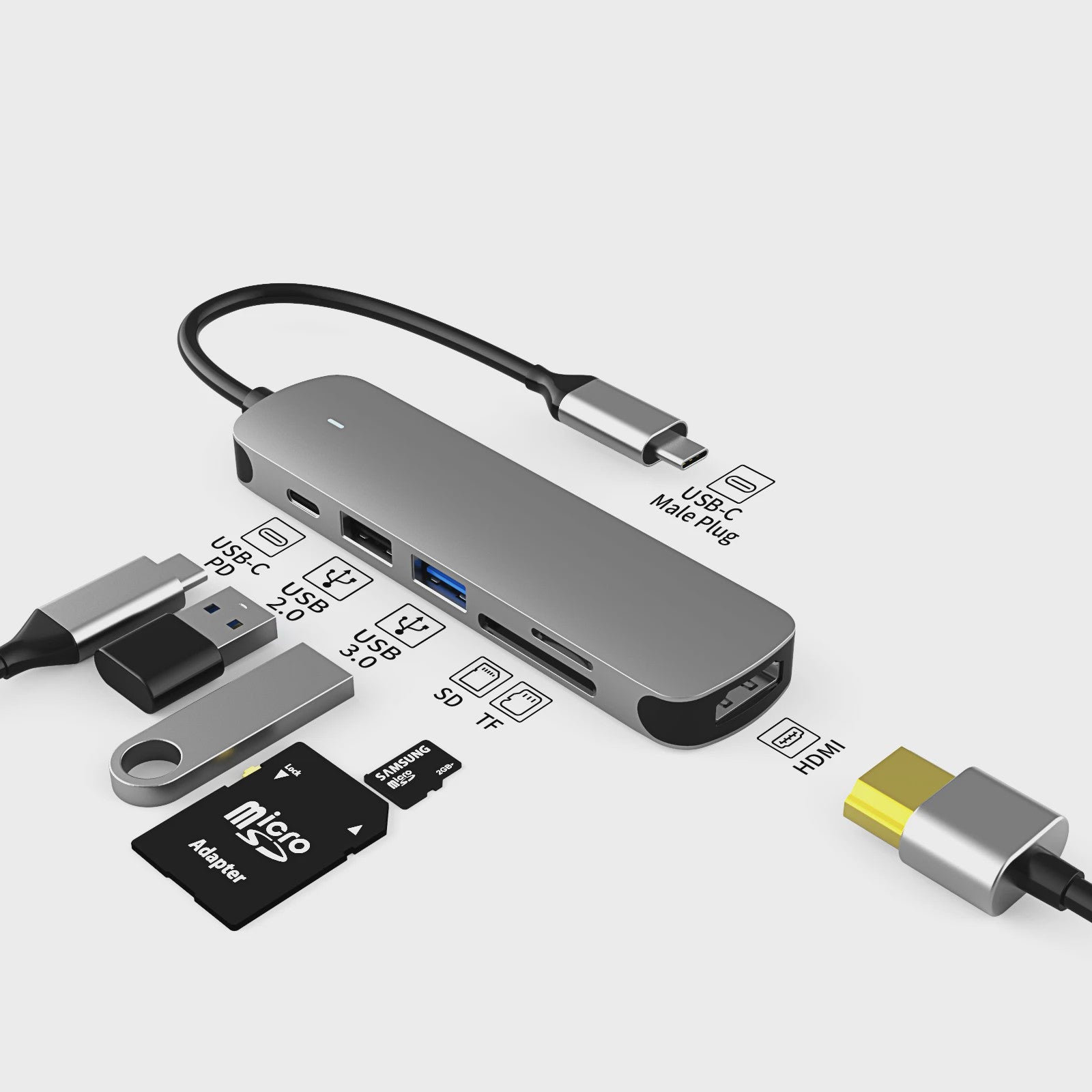 USB-C Hub met HDMI, PD 3.0, USB 3.0 - Docking Station voor MacBook & iPad