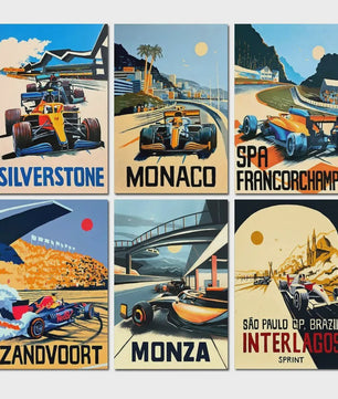 Retro F1 Formule 1 Raceauto Posters - Neon City Canvas Muurkunst