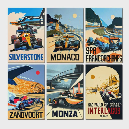 Retro F1 Formule 1 Raceauto Posters - Neon City Canvas Muurkunst