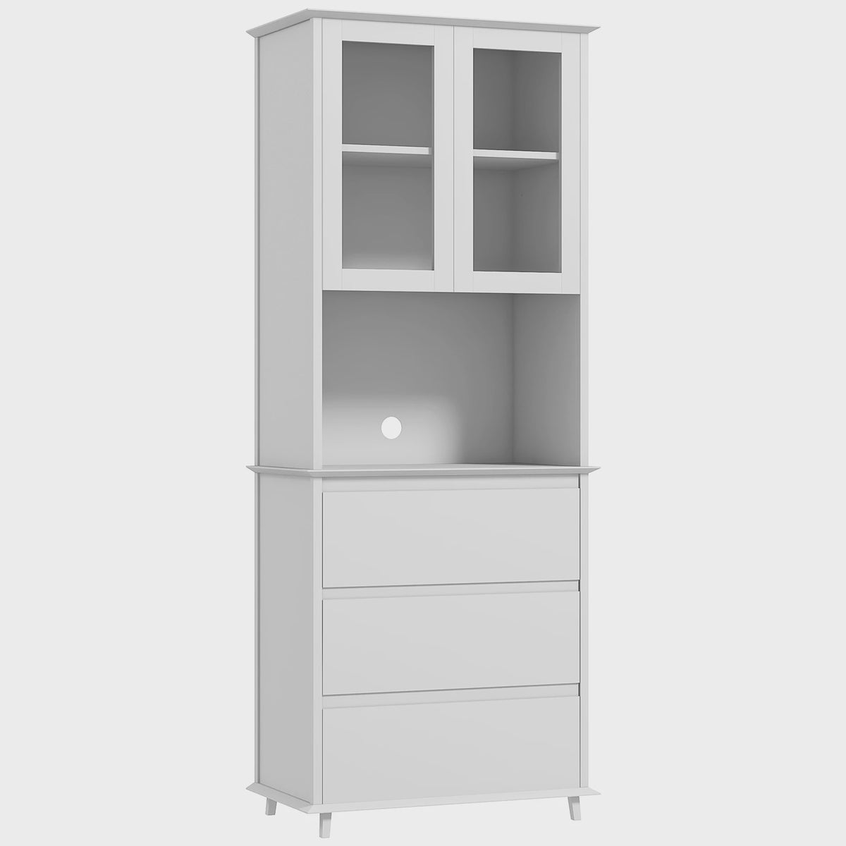 Keuken Buffetkast met Glazen Deuren, 3 Lades en Open Niche - Wit