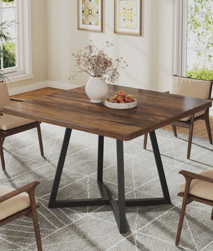 Industriële Vierkante Eettafel 80x80 cm voor 4 Personen met Houten Look en Metaal Onderstel