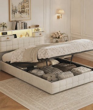 Boxspring Bed 140x200 met Hydraulische Opbergruimte en Multifunctioneel Hoofdbord - Velvet