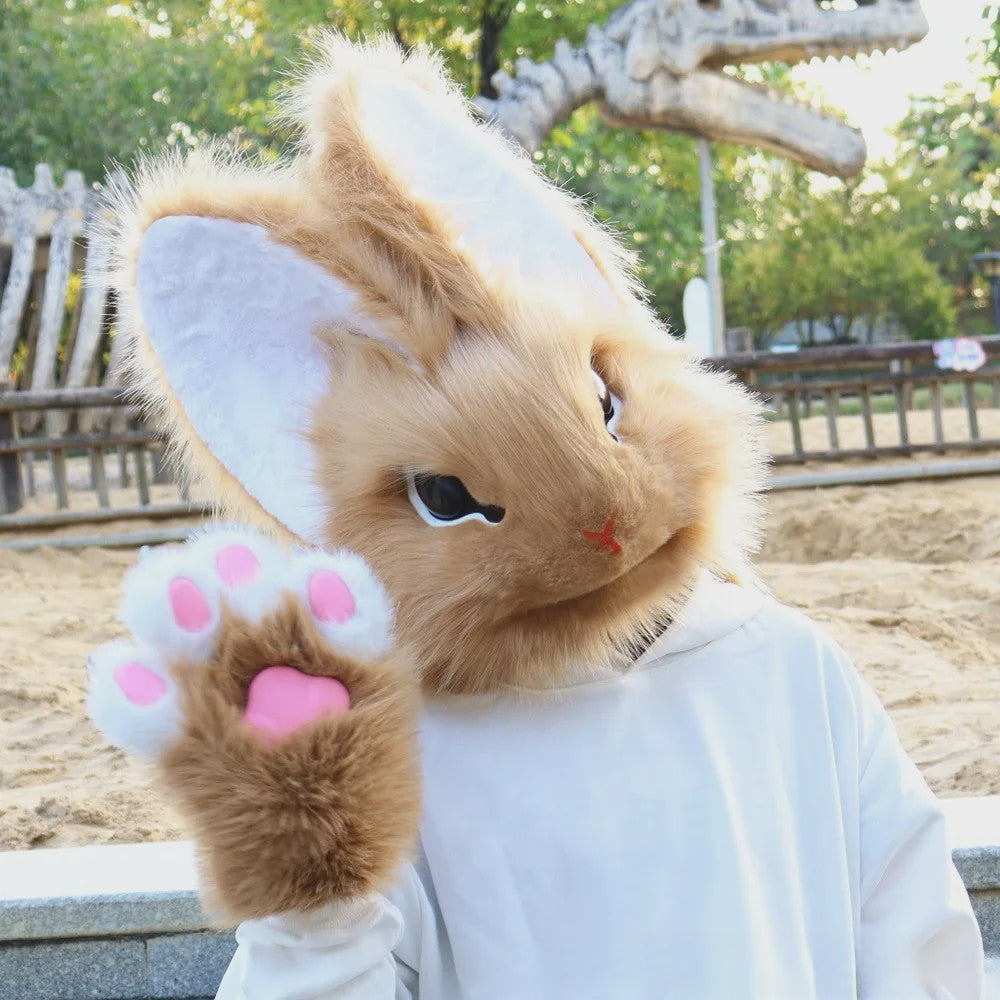 Realistisch Pluche Konijnenmasker - Fursuit Accessoire voor Cosplay, Feest & Halloween