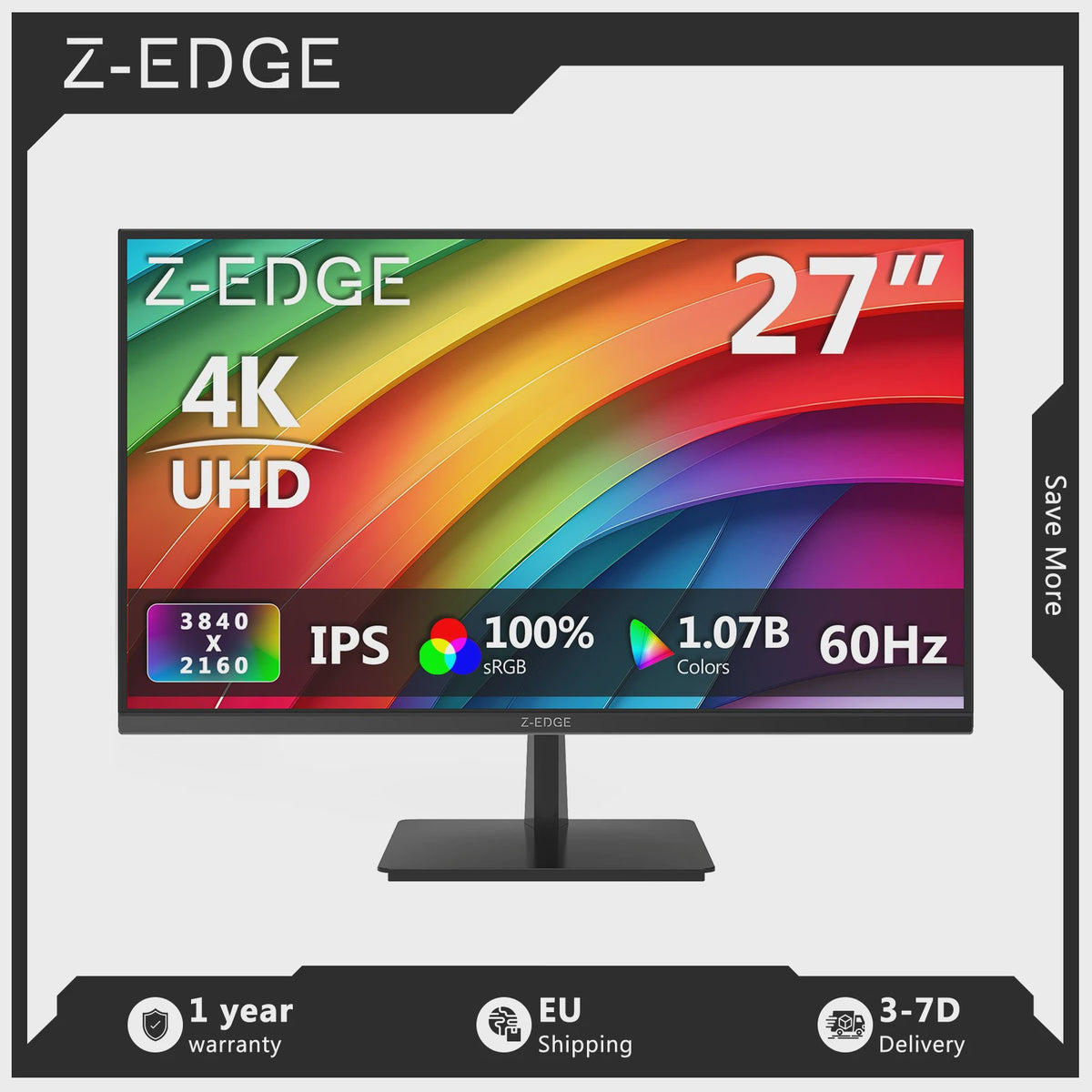 Z-EDGE 27" 4K UHD Monitor (3840x2160) IPS, 60Hz, 100% sRGB, FreeSync, HDR10
