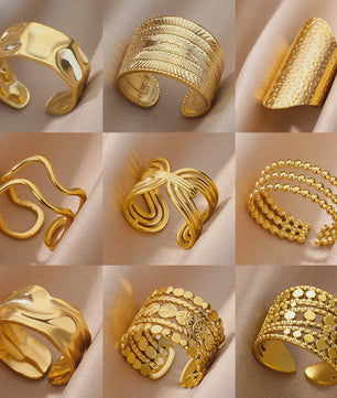 Gouden Ringen Dames - Roestvrij Staal Chunky Open Ringen Vintage Geometrisch Design